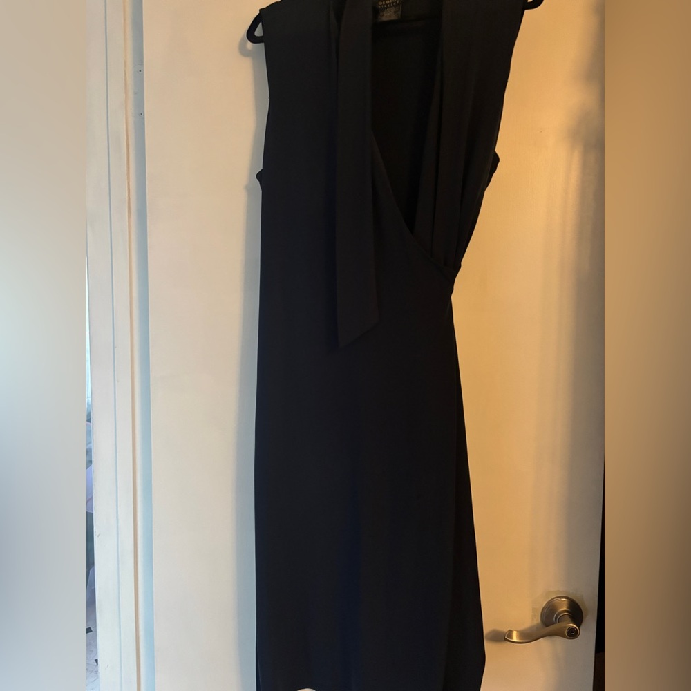 Vintage Classic Deep Navy Blue-Black Sleeveless Wrap Dress with Side Tie Unlined - Picture 6 of 9